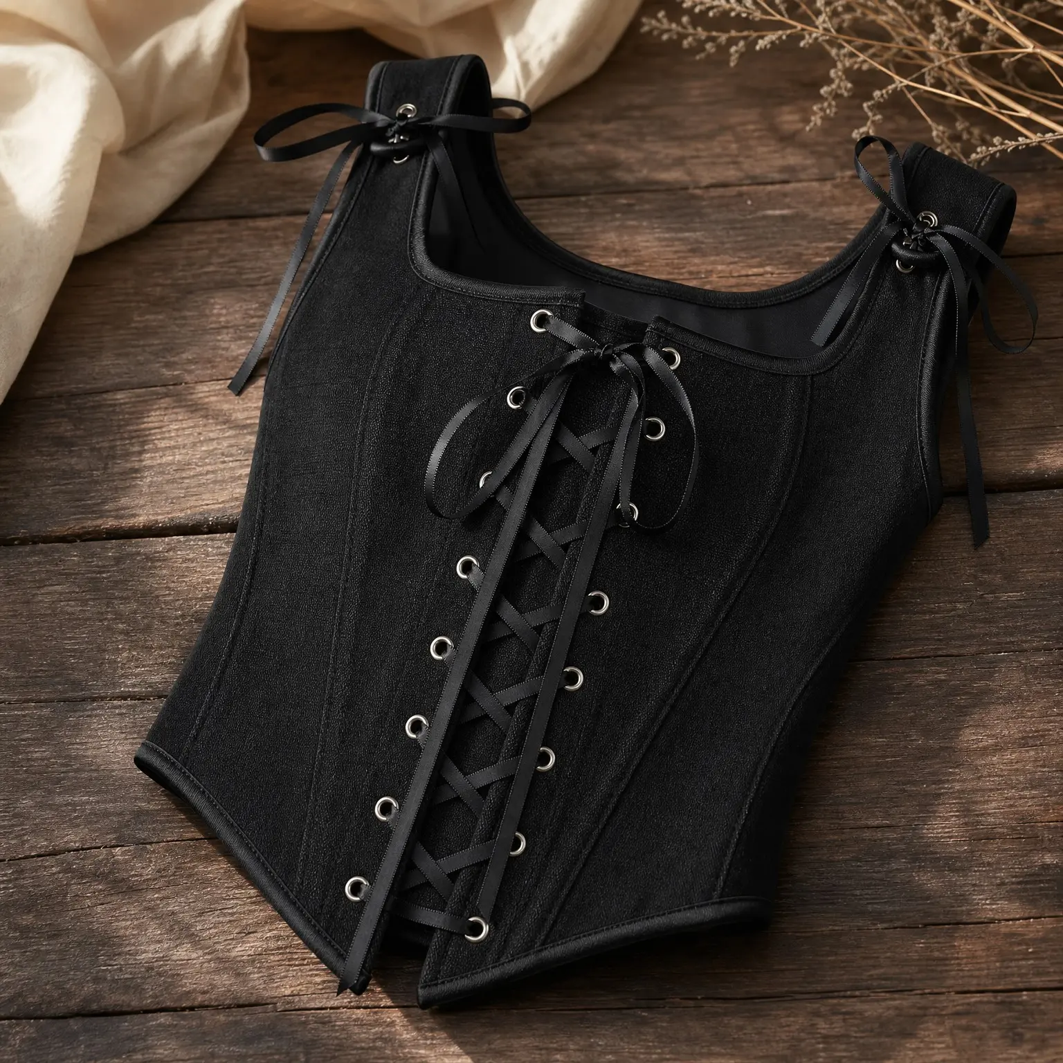 Women's Renaissance Corset Top Lace Up Overbust Bustier Solid Medieval Corset Zip Up with 12 Plastic Bones for Ren Faire Pirate Costume Cosplay Halloween(Gift)