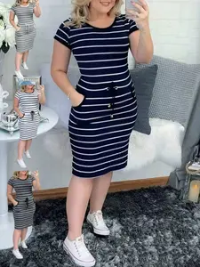 2026 New Casual Double Pocket Lapel Button Plaid Adjustable Drawstring Bodycon Women Dress, Stylish and Comfortable Design, Perfect for Daily Wear