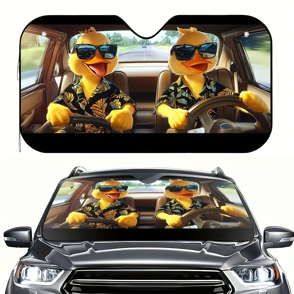 Car Windshield Sun Shade | Cool duck in tropical shirt & sunglasses Foldable heat-blocking sun visor, universal for cars & trucks