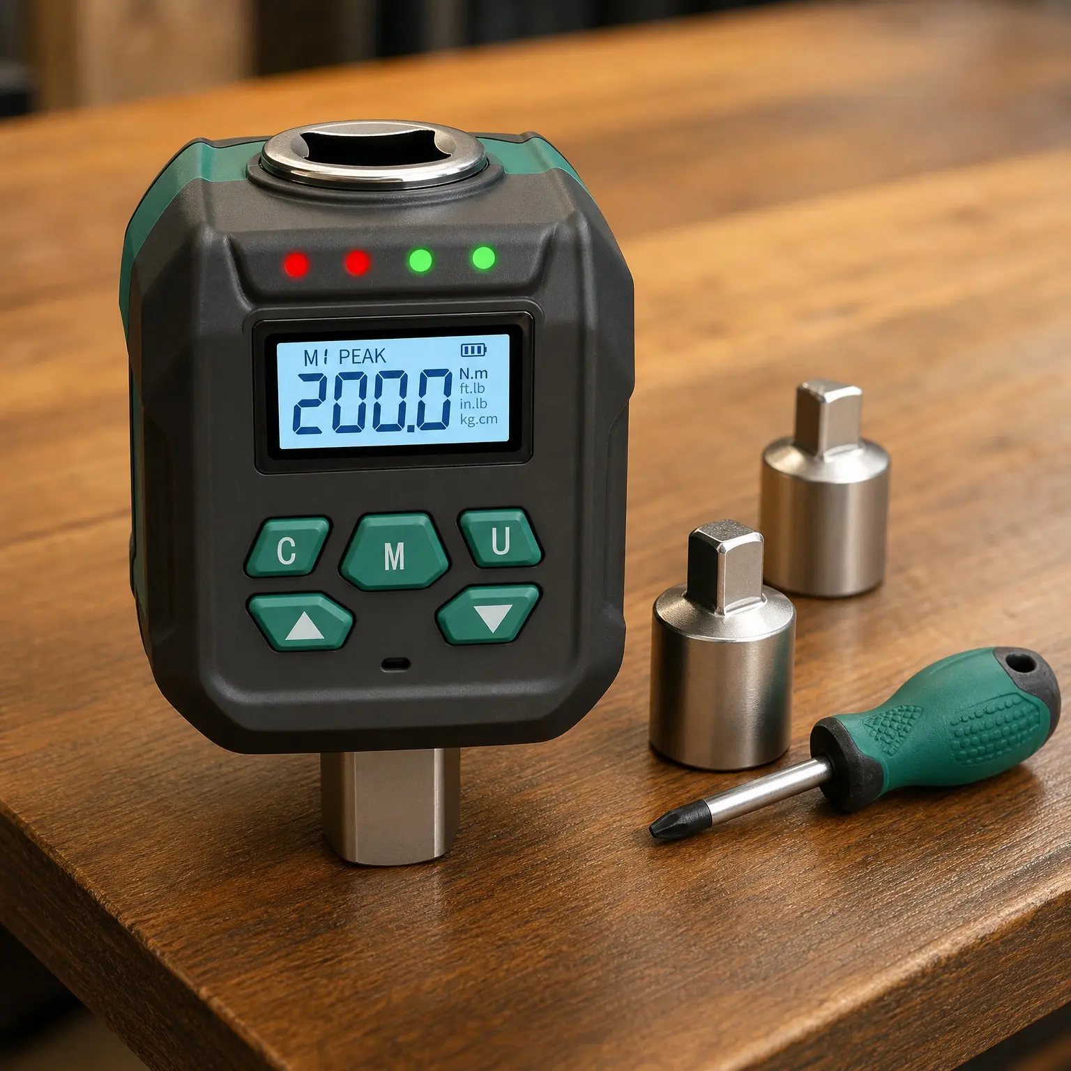 1/2" Digital Torque Wrench Adapter, 4.4-147.5 ft-lb (6-200 Nm), ±2% Accuracy, Includes 1/4" & 3/8" Adapters, Buzzer & LED Alerts, Works with Ratchet Wrench & Breaker Bar