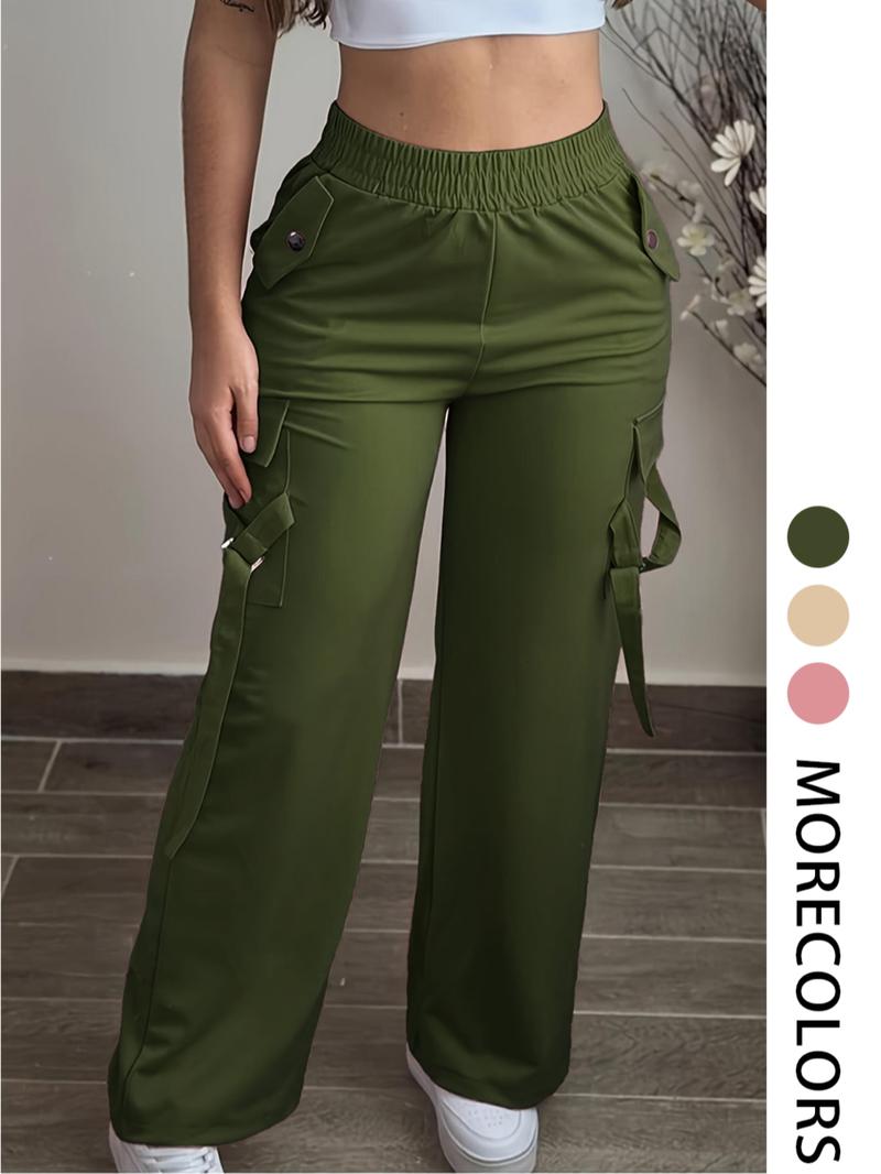 Women's Plain Flap Pocket Cargo Pants, Casual Streetwear Trousers for Daily Wear, Ladies Bottoms for Summer, Casual Sporty Trousers