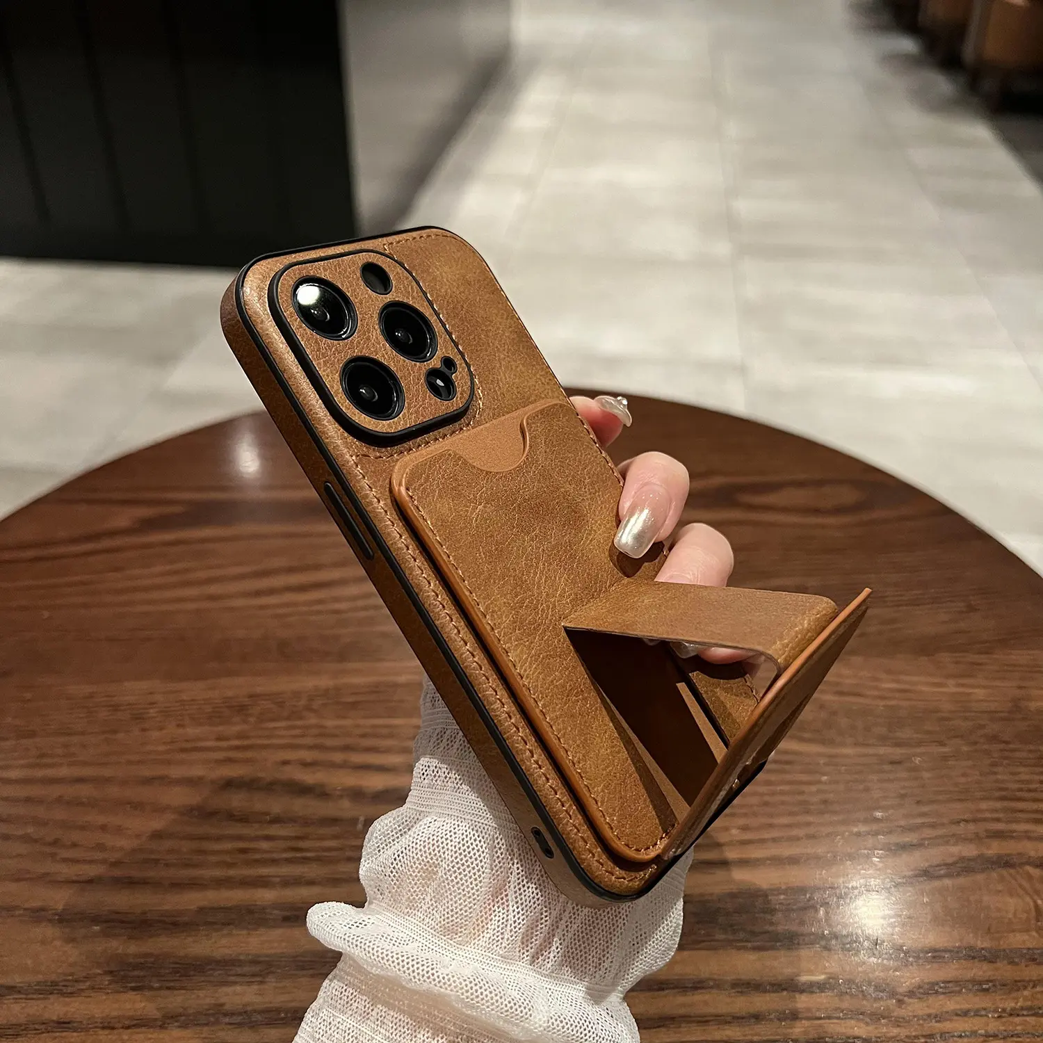 Business Leather iPhone Case with Card Holder Slot & Kickstand, Slim Shockproof Wallet Cover for iPhone 17 16 15 14 13 Pro Max