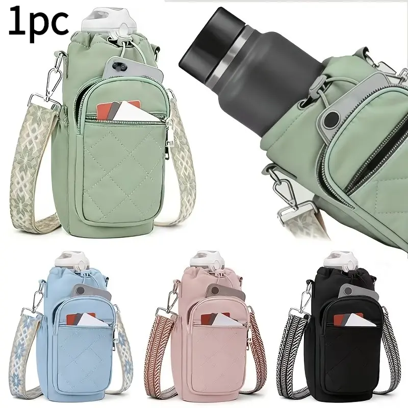 Unisex Insulated Water Bottle Carrier Bag, 40 Ounce Portable Crossbody Water Bottle Holder with Shoulder Strap, Lightweight Gym & Outdoor Sports Accessory, Travel
