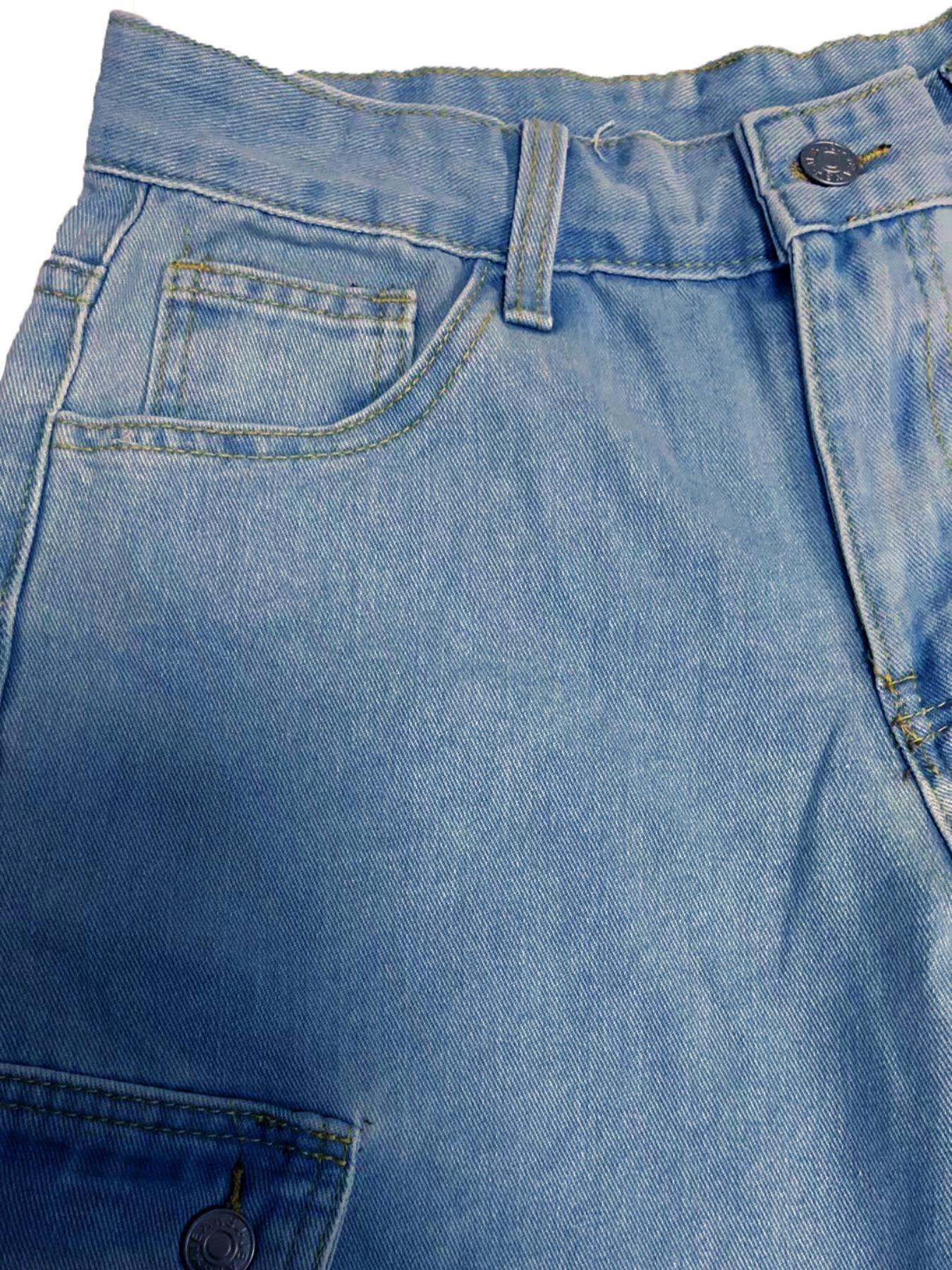 Men's Solid Flap Pocket Cargo Jeans, Loose Casual Street Fashion Denim Pants for Daily Wear, Men's Trousers for All Seasons