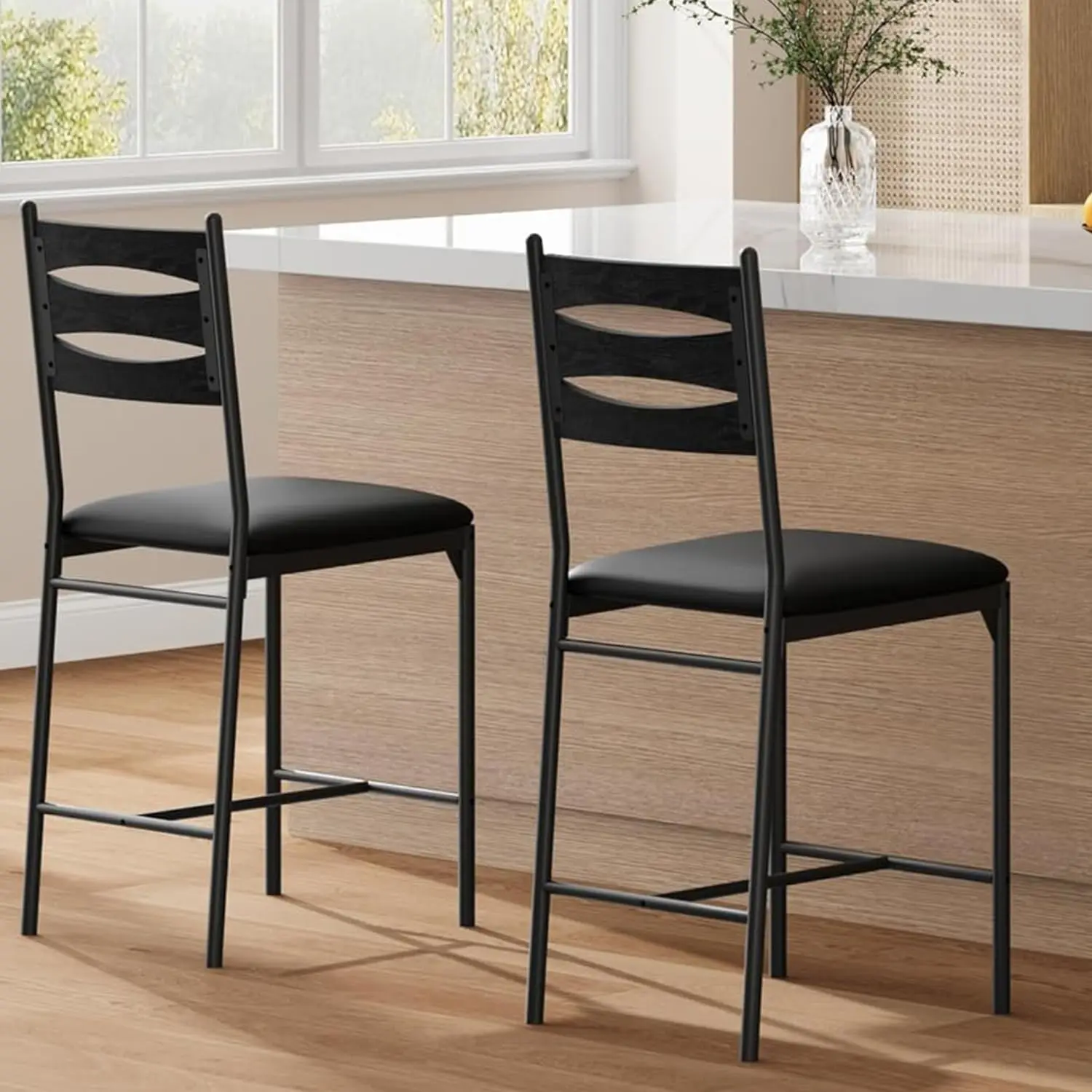 Bar Stools Set of 2 with Back & Thick Cushion – Counter Height Upholstered Bar Chairs with Footrest for Kitchen Island, Bar & Dining Room