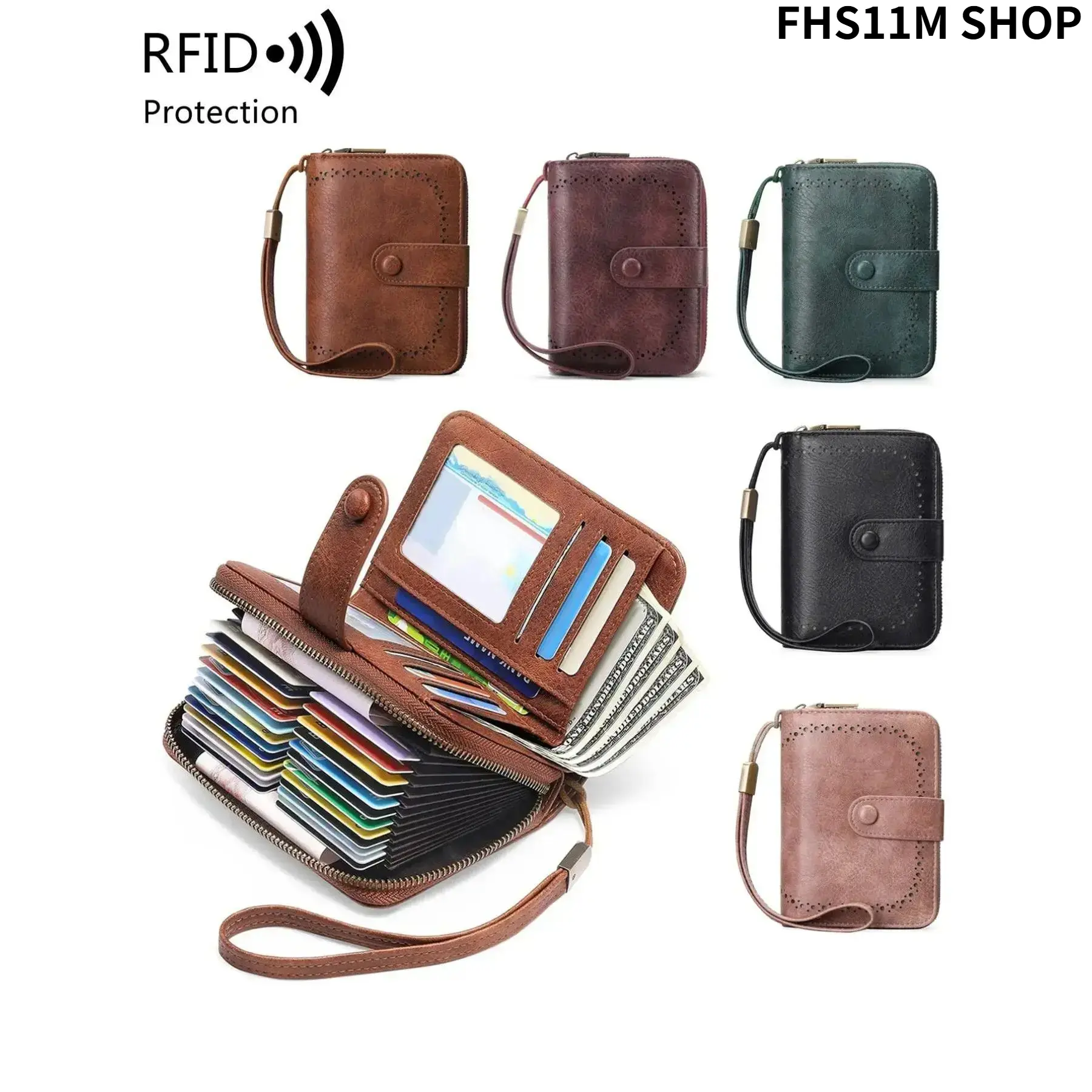Genuine Cowhide RFID Blocking Accordion Wallet - Chic Card Holder with Wrist Strap for Travel