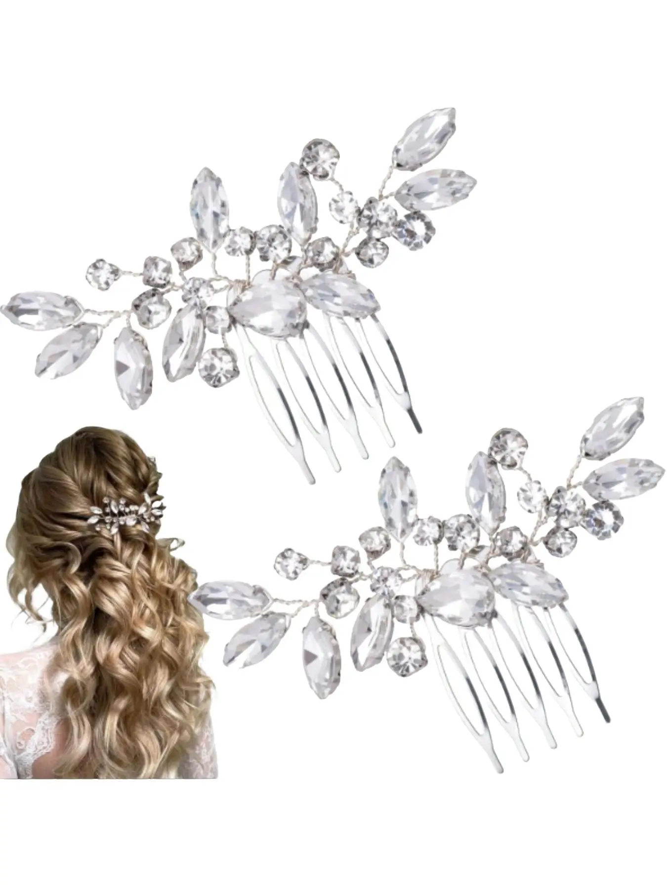 2 Piece Rhinestone Hair Comb Set, Silver Color Wedding Hair Comb, Sparkling Crystal Bride Accessories, Perfect for Weddings, Parties, Engagements, Christmas