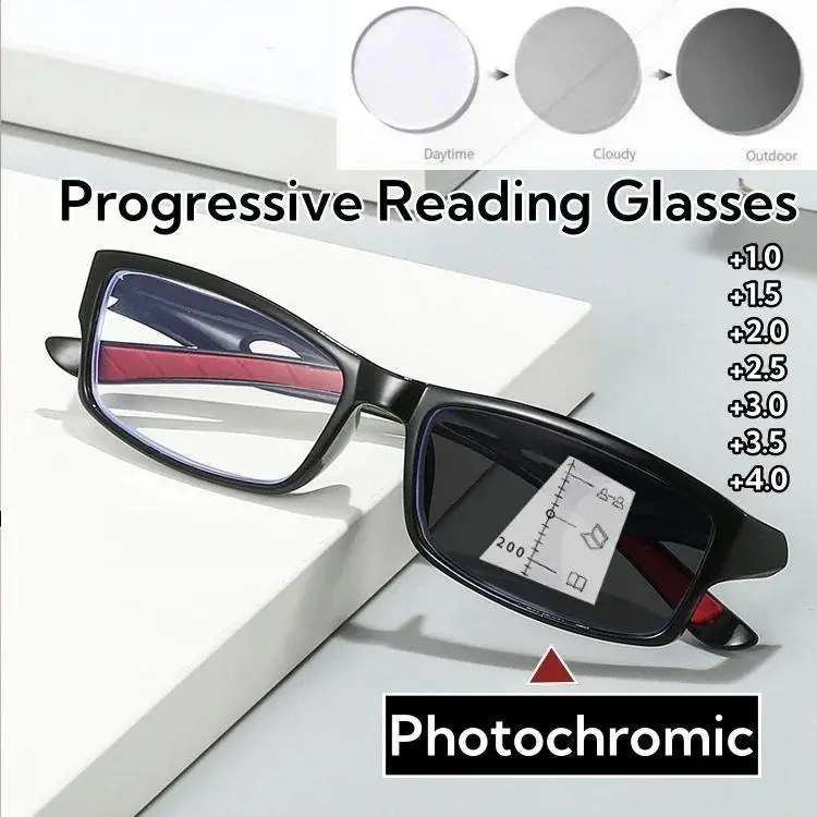 Progressive Multifocal Reading Glasses 3 in 1 Photochromic Outdoor Bifocal Sunglasses TR90 Sports Anti Blue Near Far Eyeglasses