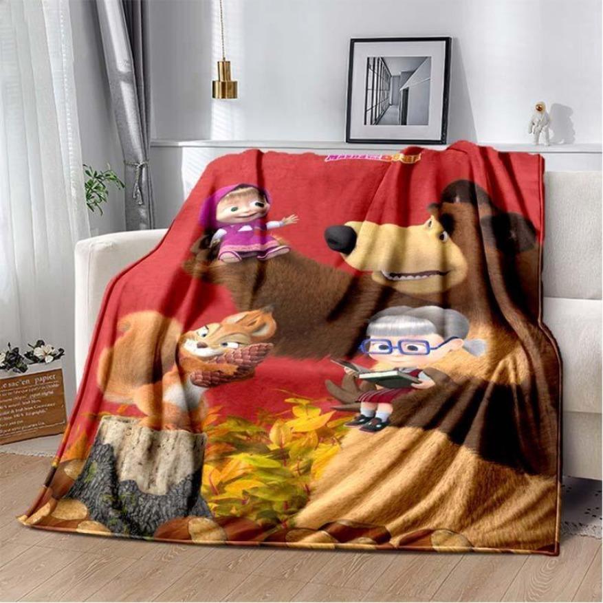 Masha And Bear Blanket Cute Cartoon Print Soft Flannel Plush Kids Throw For Bedroom Nursery Decor Gift