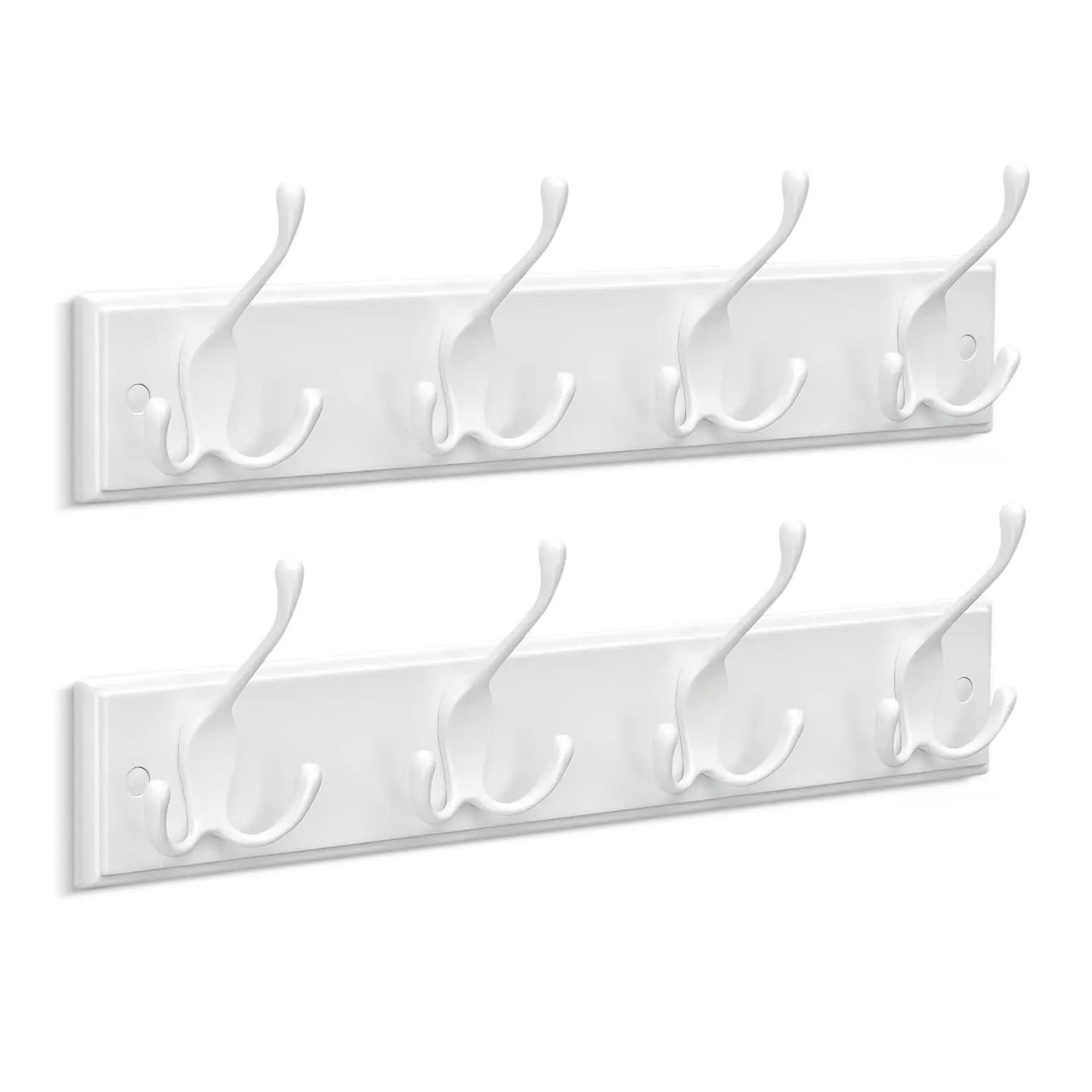 GAOMON 2pcs Wall Mounted Coat Rack with 4 Triple Hooks, White Entryway Wall Hook Rack for Coats, Hats, Bags and Keys, Heavy Duty Metal Hook Organizer for Bedroom, Bathroom and Hallway