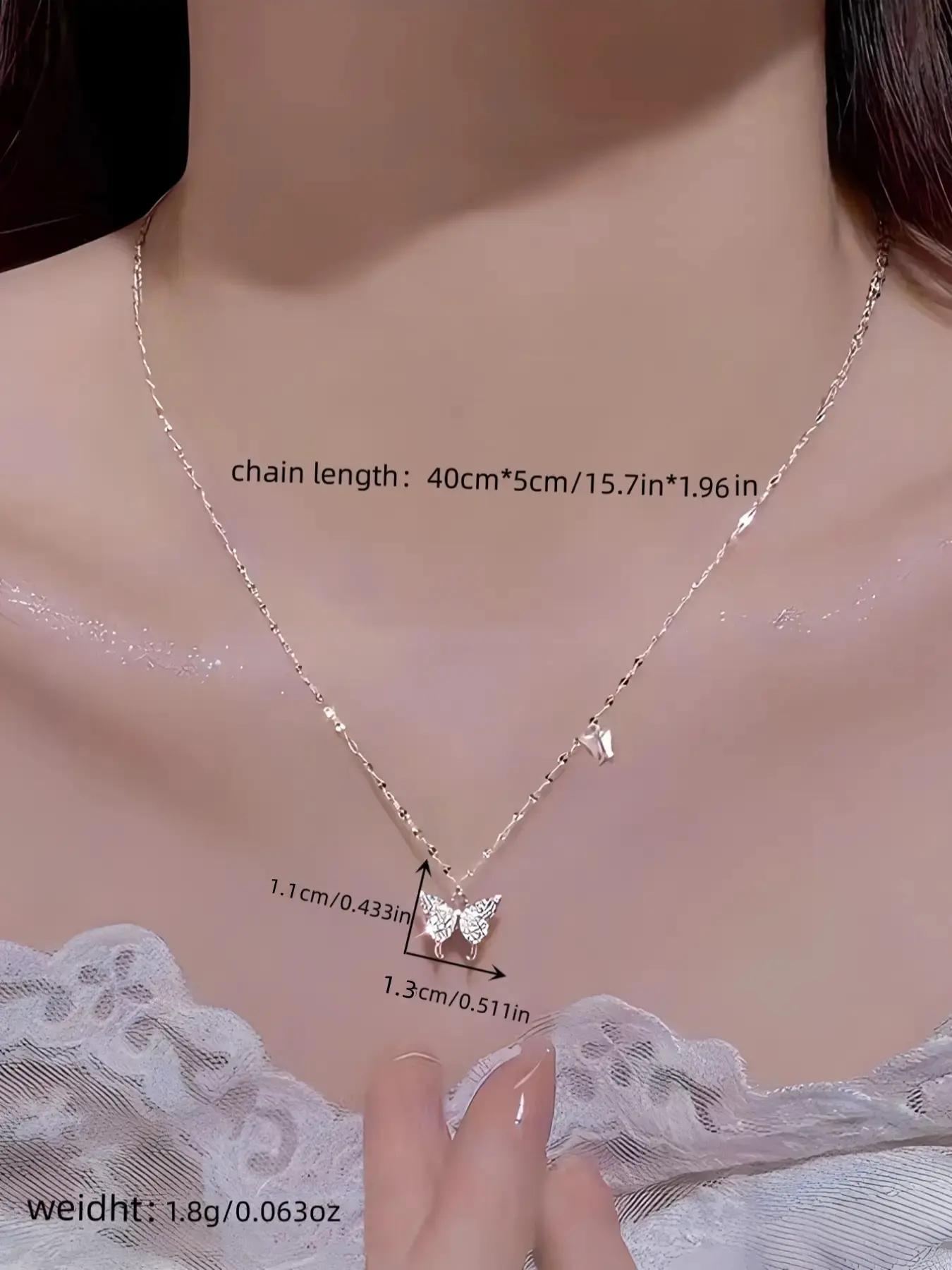 925 Sterling Silver Butterfly Design Pendant Necklace, Fashion Rhinestone Decor Necklace for Party, Daily Decor, Trendy All-match & Exquisite Jewelry for Birthday Gift