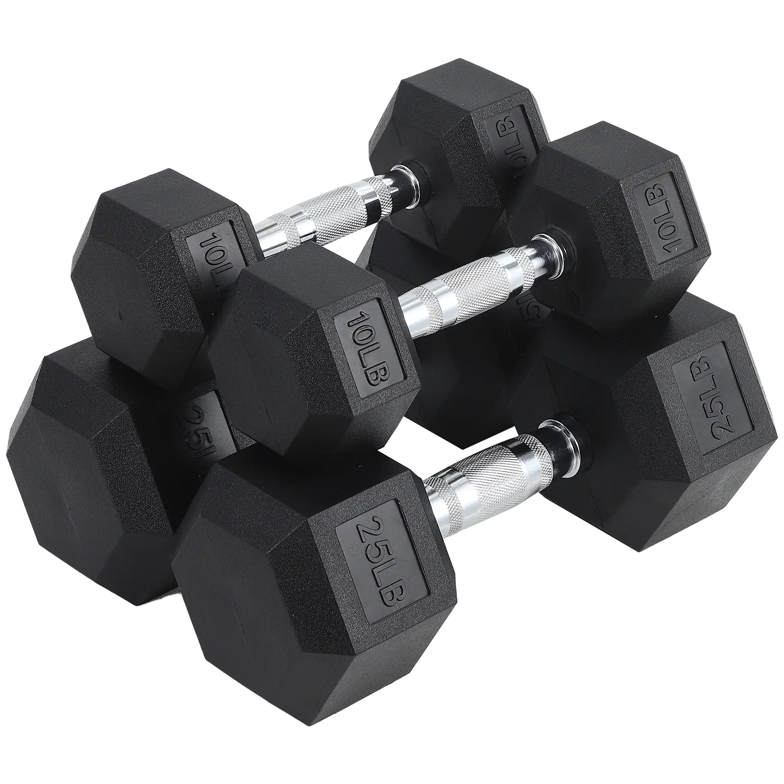 PVC Coated Hex Dumbbell Set - 70 Total Lbs (10x2 + 25x2) - Anti-Roll, Non-Slip Grip, Durable Construction - Free Weights for Home Gym Strength Training
