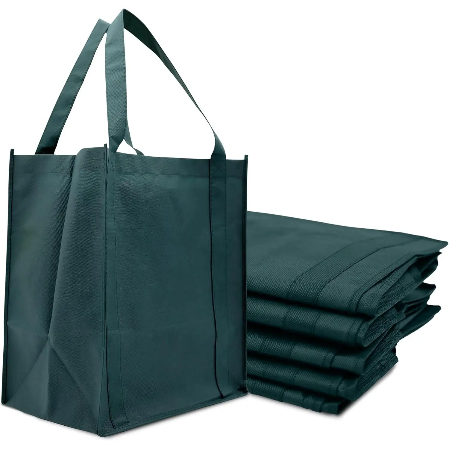 5Pack Non-Woven  Reinforced Tote Bags 13x15x10in with Handle-Heavy Duty Foldable Bag for Groceries & Picnic