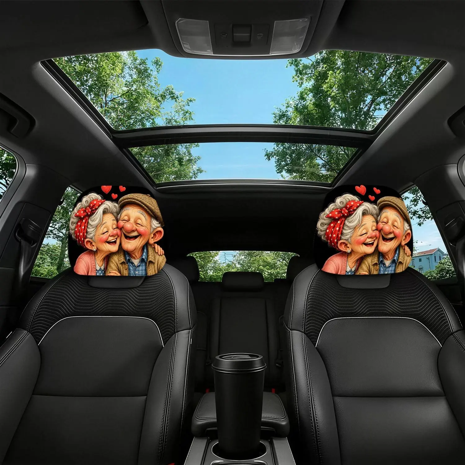 2pcs Car Headrest Covers, 2D Print Elastic Breathable Protector, Halloween & Christmas Gift, Fun Decor, Easy Install & Wash, No Padding