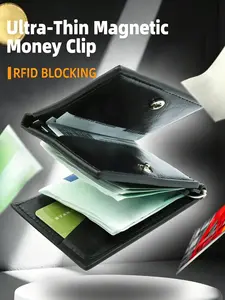 Men's Ultra Thin RFID Blocking Magnetic Money Clip Wallet, PU Leather Slim Bifold Card Holder with 4 Card Slots & Coin Pouch, Minimalist Pocket Mini Wallet for Cash Credit Cards, Ideal Gift For Men