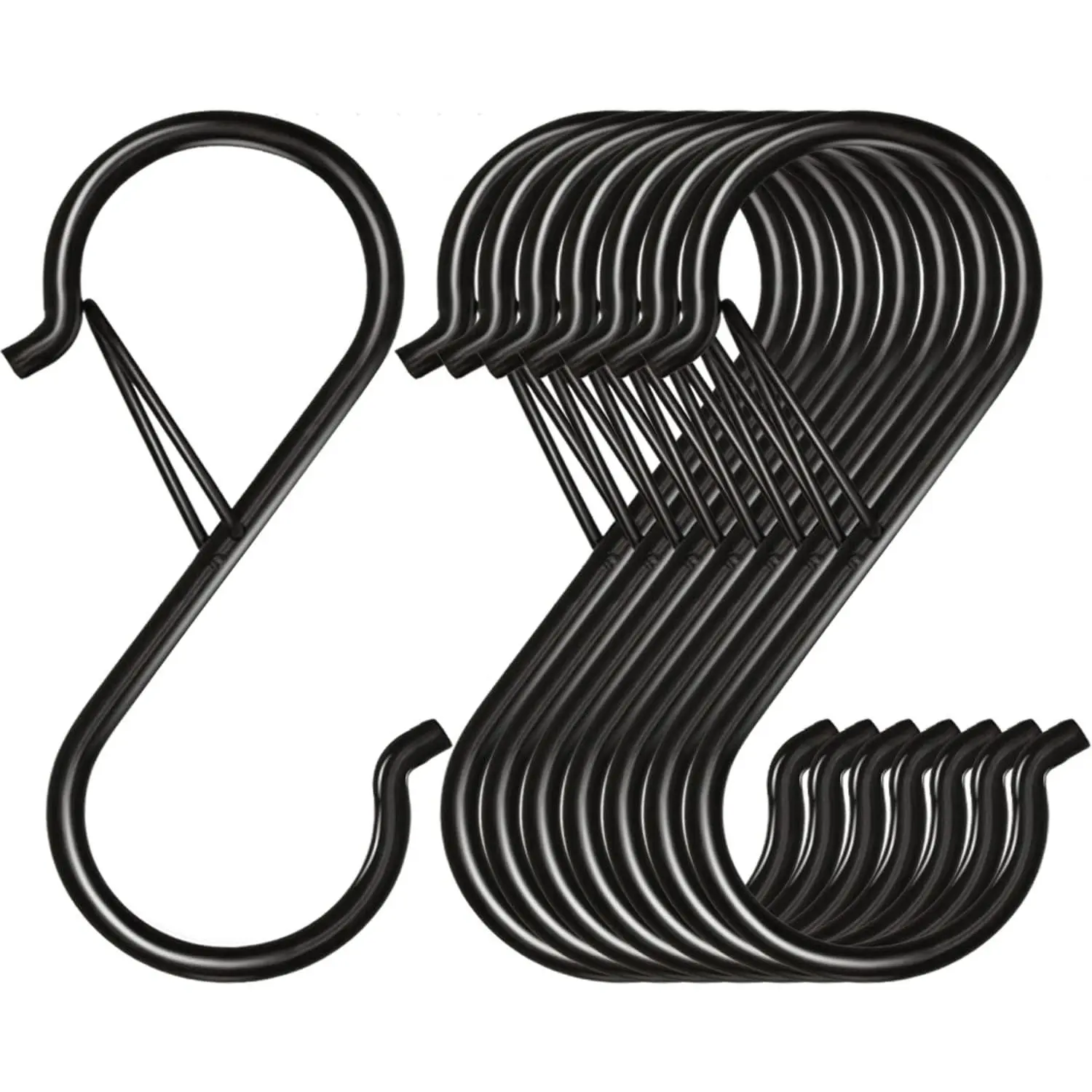 8 Pack S Hooks for Hanging, 3.5 inch Heavy Duty Metal S Hooks with Safety Buckle S Shaped Hooks Pot Rack Closet Hooks for Hanging Plants, Clothes, Kitchen Utensil, Pots, Pans, Bags (Black)