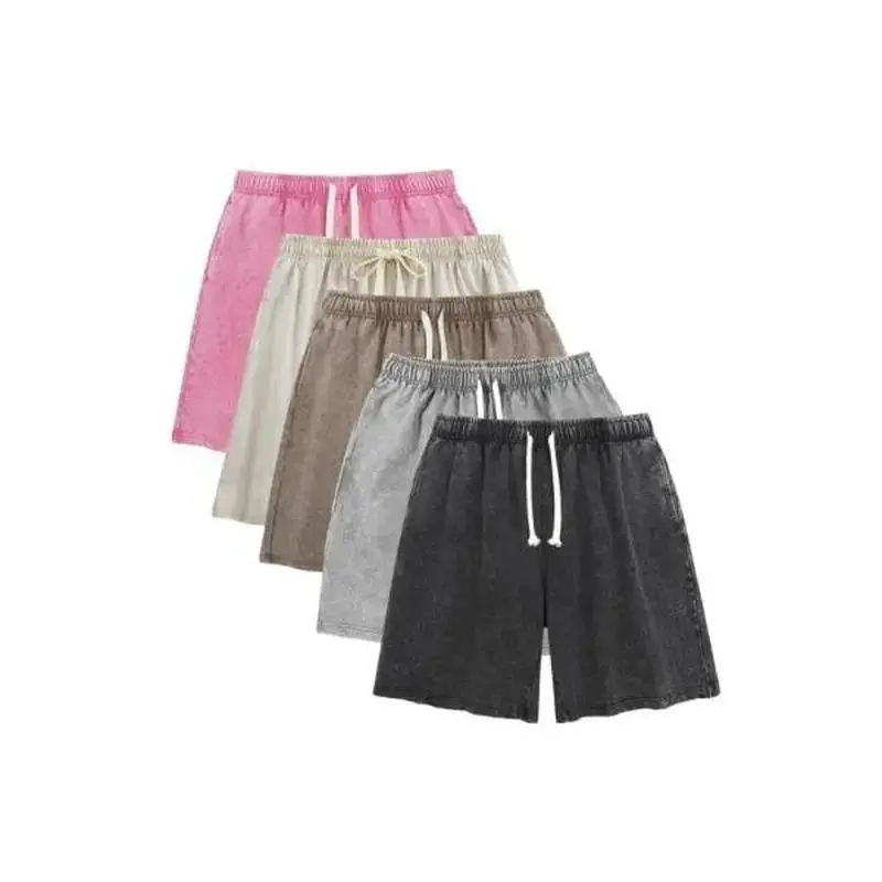 Women's 3-Pack 260G Heavyweight Cotton Acid Wash Vintage Sweat Shorts - Relaxed Loose Essential, Breathable Drawstring Side, Athletic Fitness Casual Sporty Shorts with Elastic Waist, Deep Pockets for Gym, Streetwear, Athletic Fitness Shorts Womenswear