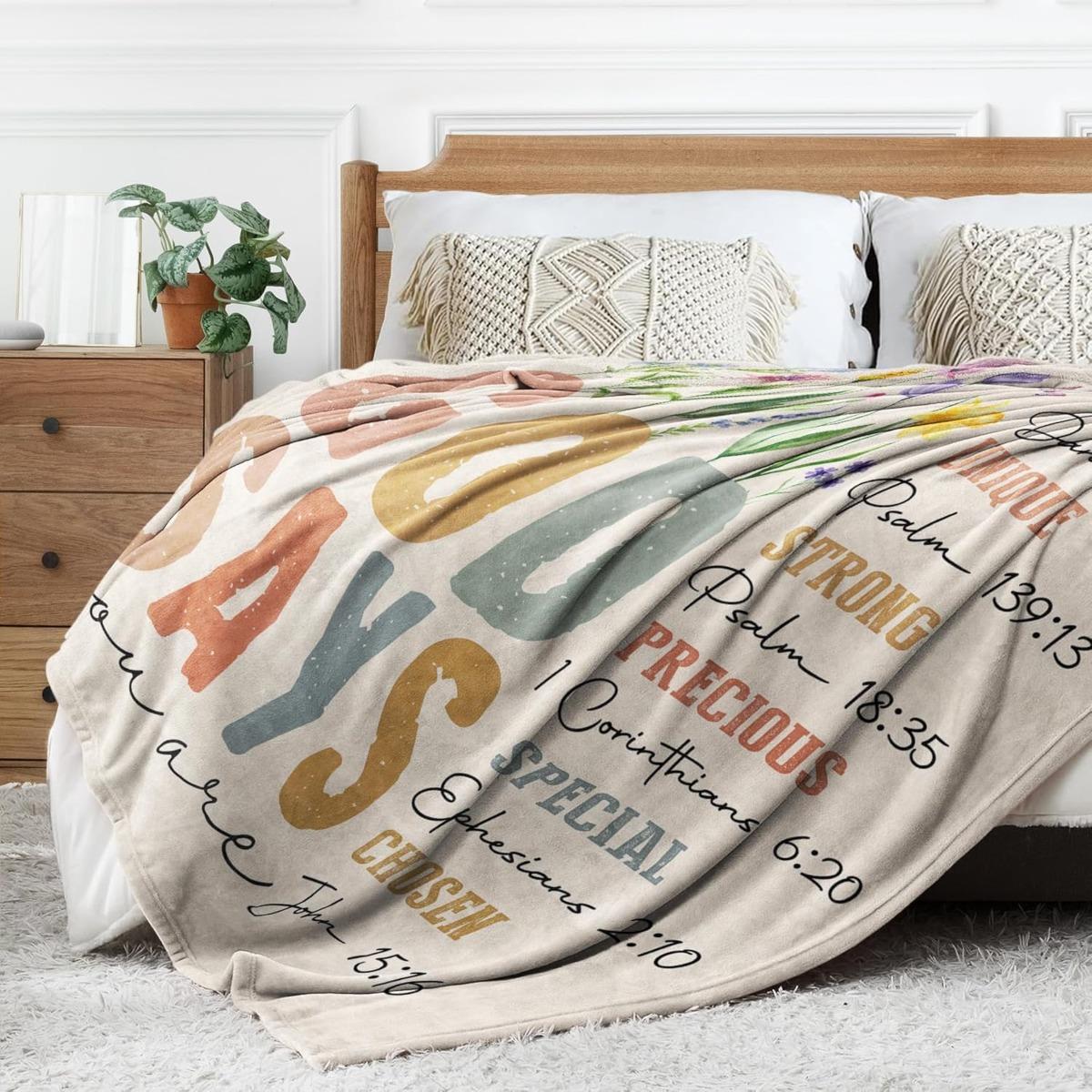 Christian God Says Scripture Floral Blanket | Inspirational Religious Gift | Perfect for Birthday Christmas Baptism Confirmation | Cozy Soft Throw for Mom Sister Friend Her