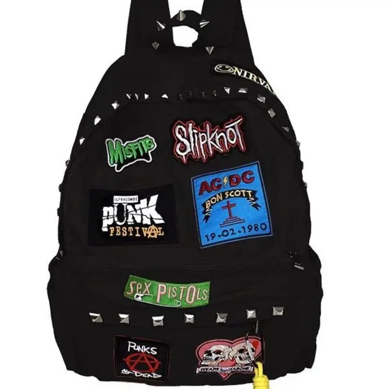 Punk Backpack Rock Subculture Embroidery Rivet College Student Large Capacity Backpack Y2k Spicy Original Backpack