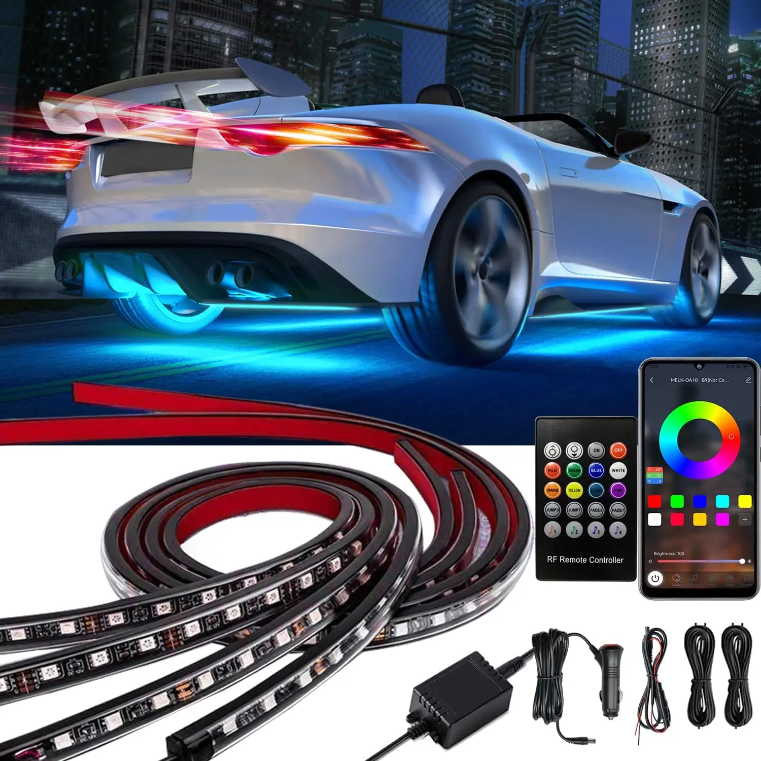 Underglow  Lights, 4 count RGB-IC  LED Lights with APP and Remote Control, 16 Million Colors DIY Sound  Function  Mode, Underglow Kit for , SUVs,  (Multicolor)