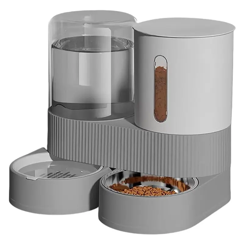Automatic Gravity Pet Feeder and Waterer, 304 Stainless Steel Bowl, 2-In-1 360° Rotation, 2.4L Dry Food, 2.6L Water, for Small Medium Pets
