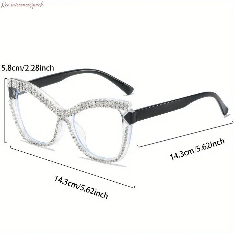2-Pack Women's Rhinestone Cat Eye Clear Lens Glasses, Lightweight Metal Hinges Non-Prescription Eyewear, Glam Decorative Shades Perfect for Daily Wear, Parties & Festivals