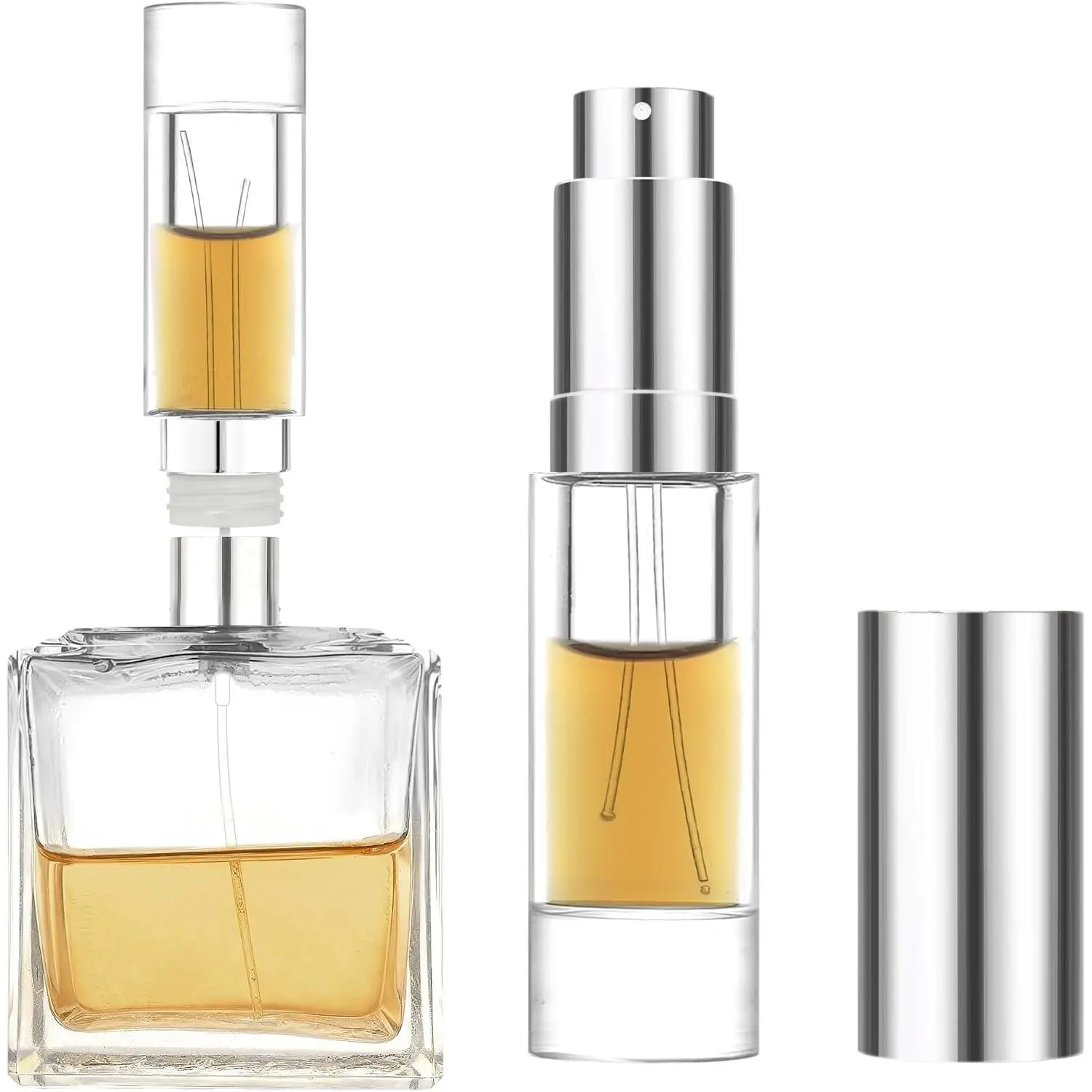 Perfume Travel Refillable Atomizer Bottle 5ml Glass Overmolding Unique Top-Filling Leak-Proof Spray Bottle Atomizer Sprayer for Perfume Cologne Mini Travel Size Empty Pocket Portable (Clear)