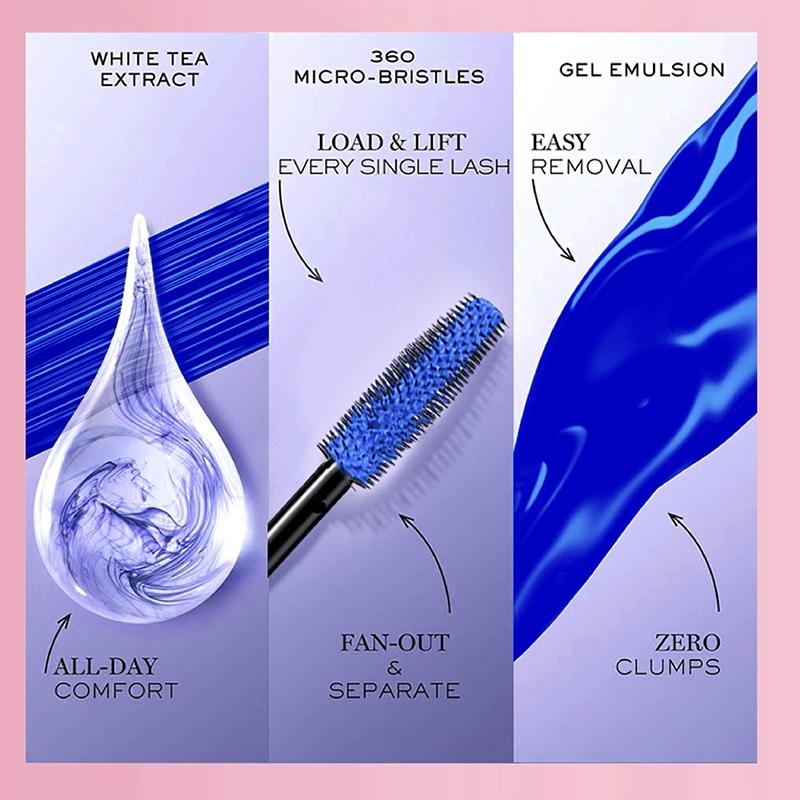 Long Lasting Blue Mascara, 1 Count Natural Curl Eyelashes Mascara for Eyelashes Lengthening Volumizing Defining Fluffy Lashes Mascara, Professional Eye Makeup Products, Cosmetic