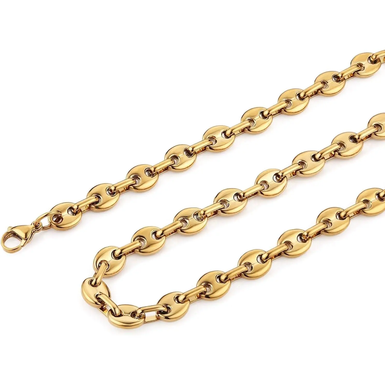 Stainless Steel Necklace for Men  Hop Polished Coffee Bean  Men's Chain Necklace
