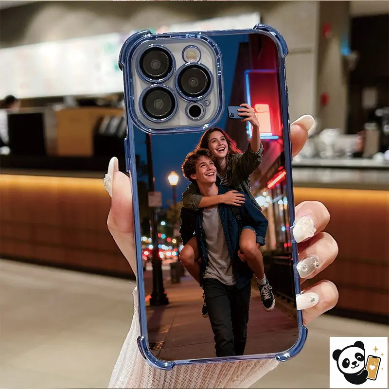 DIY personalized custom romantic couple interaction photo electroplated four-corner airbag anti-drop mobile phone protective case, suitable for iPhone 17/16/15/14/13/12/Pro Max/Pro/Plus models, is a creative gift for male and female friends or self-use.