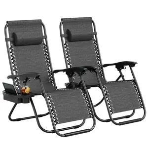 Garvee Zero Balance Patio Chair - Portable Folding Outdoor Recliner with Adjustable Pillow & Cup Holder Tray - Weather Resistant, Heavy Duty Frame - Ideal for Camping, Lawn, Garden, Backyard, Poolside