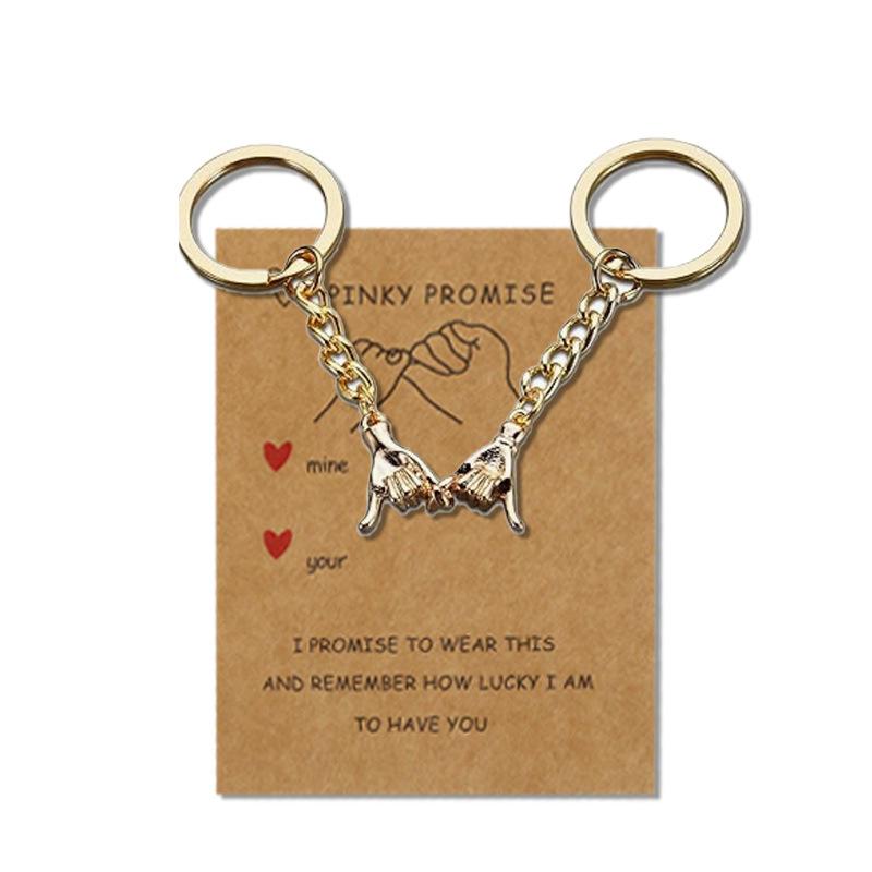 Pinky Promise Matching Couple Keychain Set, Interlocking Hand Metal Key Ring, Romantic Valentine's Day Gift for Boyfriend Girlfriend
