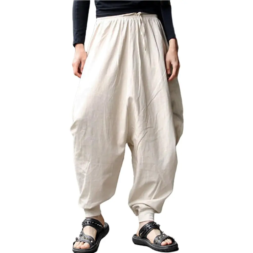 Men's Aladdin Style Harem Pants, Loose Drop Crotch Hippie Trousers with Drawstring Waist, Boho Chic Bottoms, AthleisureFit, Breathable, WardrobeEssential, ModernStyle, ModernClassic, RelaxedStyle