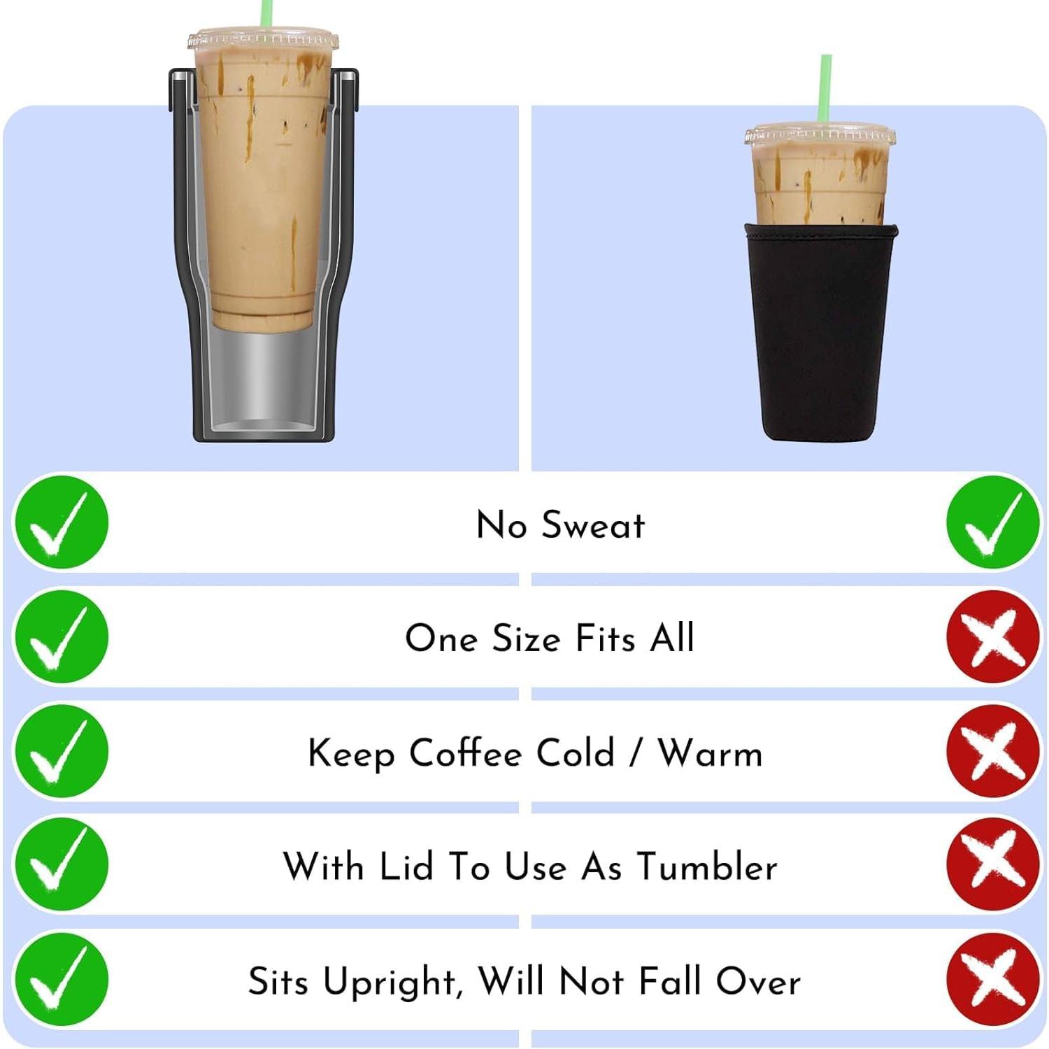 PLL Universal Iced Coffee Sleeve - Upgraded Double Wall  Stainless Steel Holder Sleeves Insulator for Cold Drinks Fits  Dunkin Donuts McDonalds Small Medium Large Cup (Black Leopard)