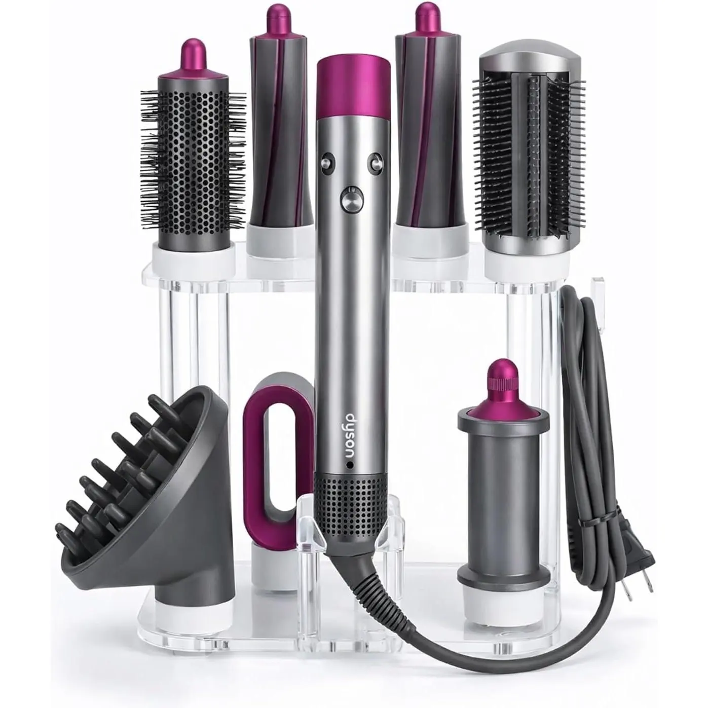 Airwrap Holder,  Airwrap Organizer with 8 Slots, Clear  Stand for  Hair Dryer Holder, Wall-Mounted or Freestanding with  Pads Bathroom  Table