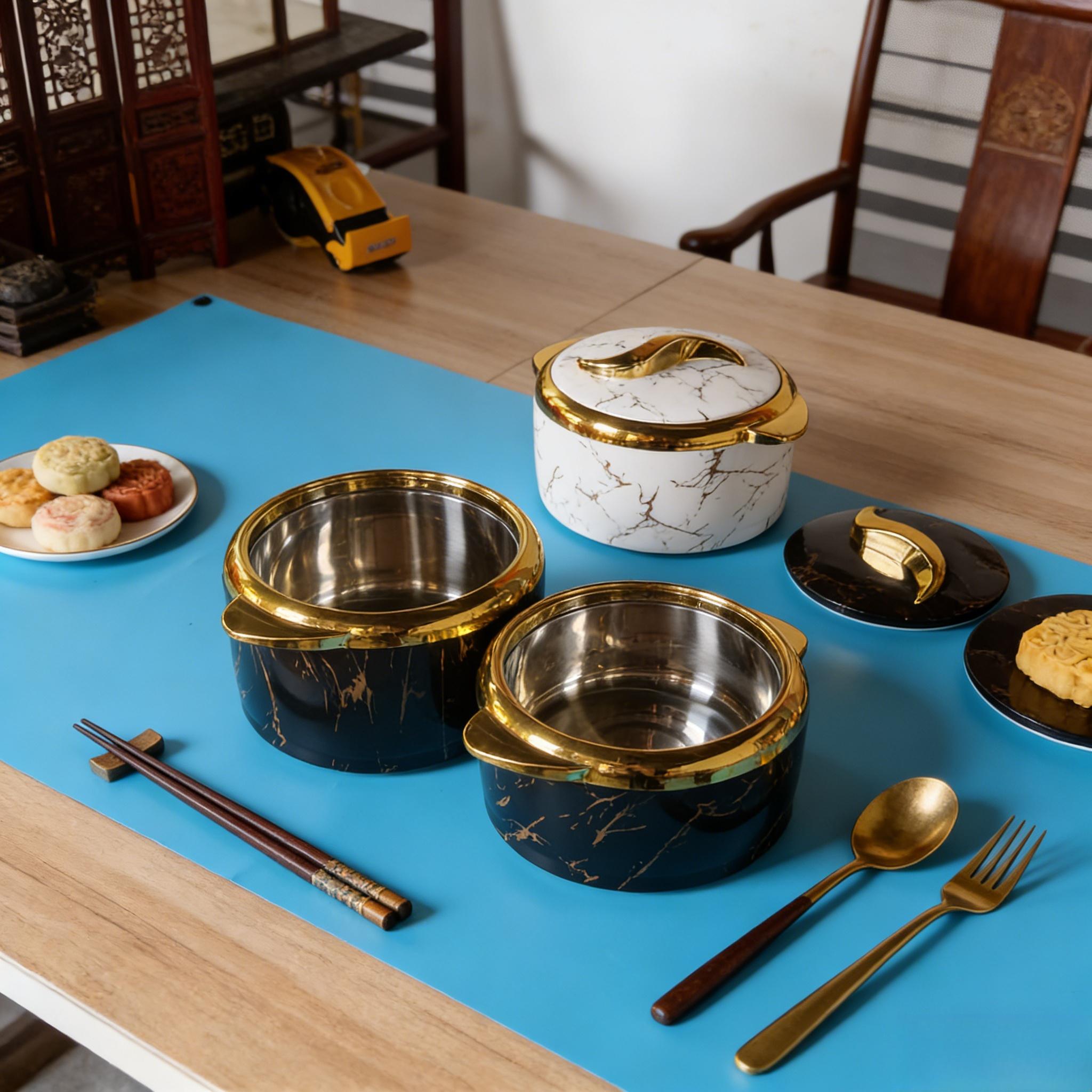 3-piece black insulated casserole set with lids, insulated bowls can keep food hot or cold, stainless steel insulated containers are suitable for making Indian pancakes, salads, soups, and party food (2.6/2.1/1.6 quarts)