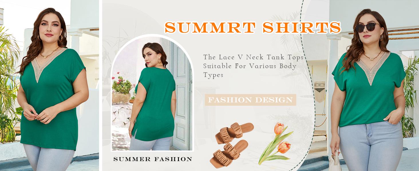 WIHOLL Womens Cap Sleeve Summer Tops 2025 Trendy Tank Tops Lace V Neck Loose Fit Shirts
