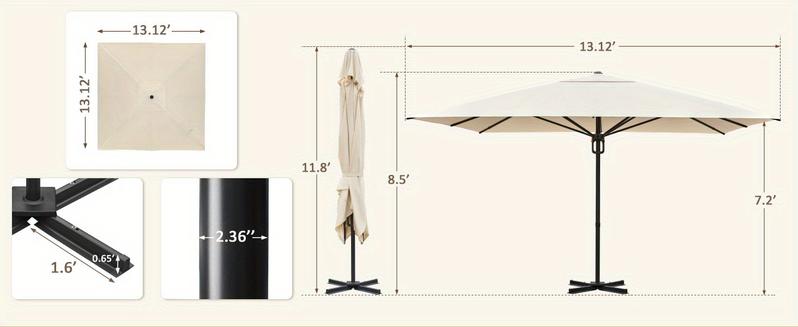 13' X 13' Rectangular Patio Umbrella, Outdoor Aluminum Umbrella with 8 Reinforced Ribs, Market Umbrella for Garden, Pool, Lawn, Deck, Backyard