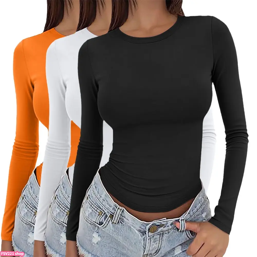 Lady's Longsleeves Fitted Cut Polyester Blend Tshirt, Slim Fit Round Neck Basic Undershirt, Minimalist Streetwear Layering Top for Casual Everyday Wear tiktokshopspringglowup, Women, Clothing, Tops For Women, Shirts For Women