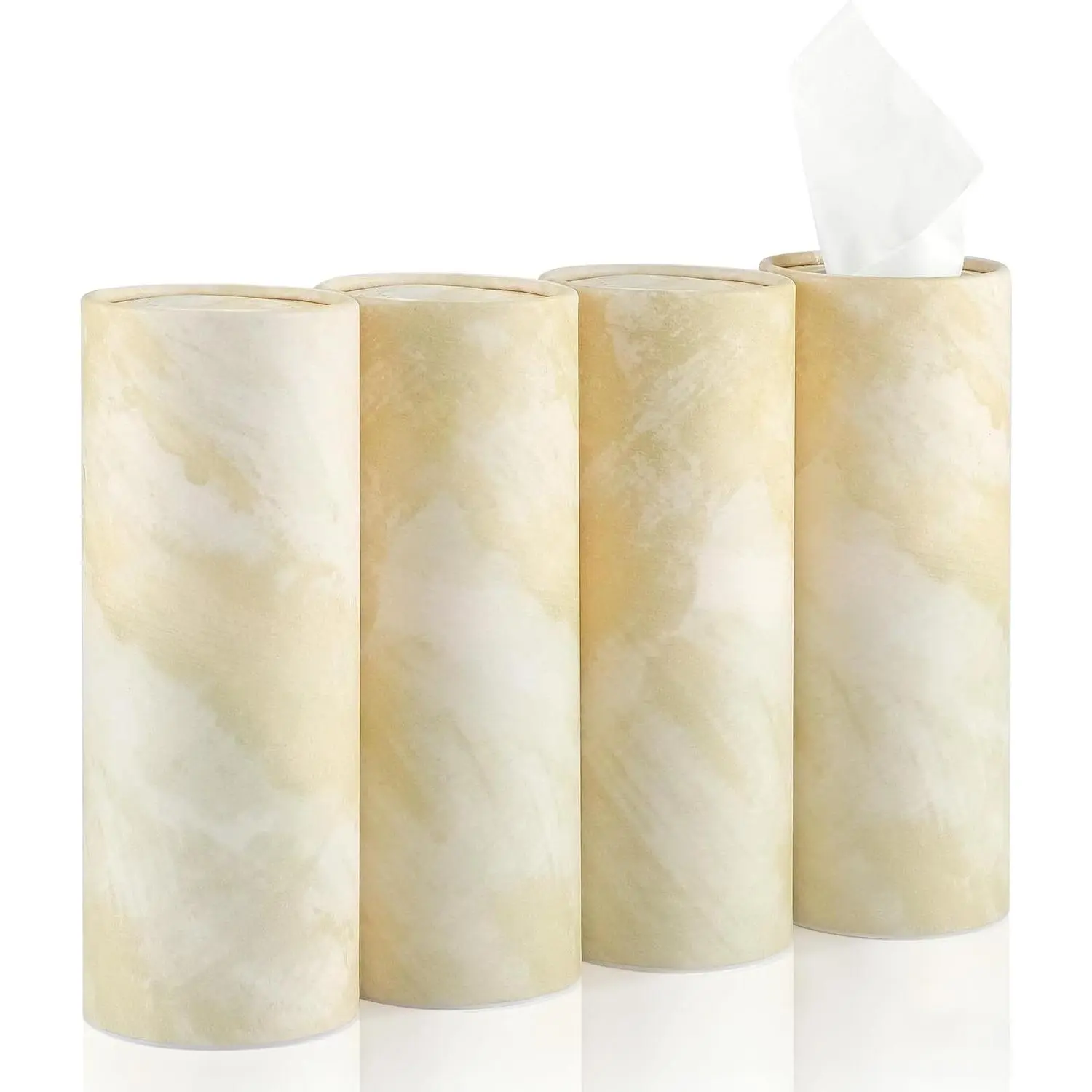 Tissue Holder, 4 Pack  Cup Holder Facial Tissues with Travel Tissue Bag, Quick and Convenient Flower Combination Box(4 Canisters/200 Tissues) Beige