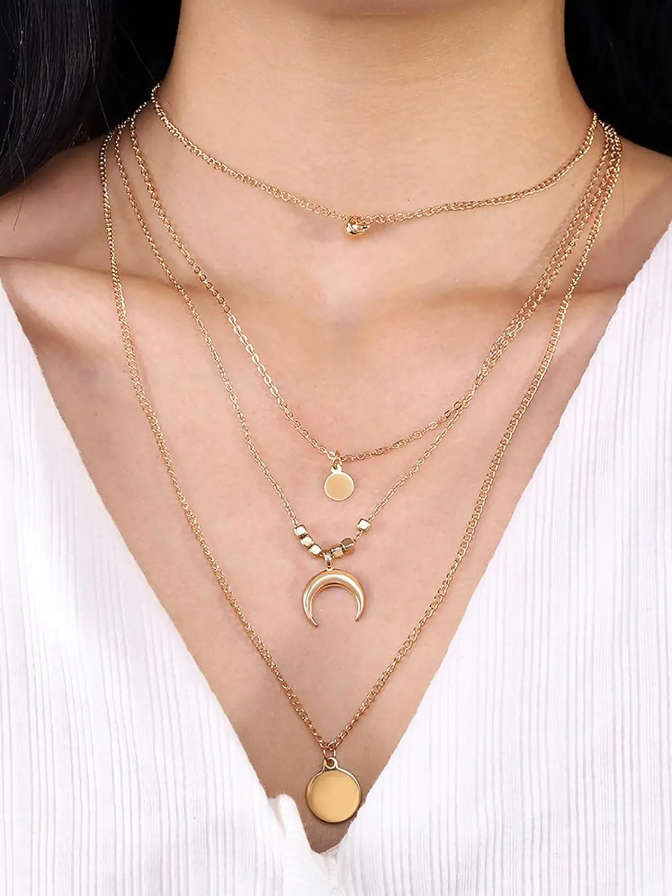 Multi-Layered Necklace for Women, Boho Style with Moon Disc Ball Pendant, Stylish Jewelry for Daily Wear & Parties