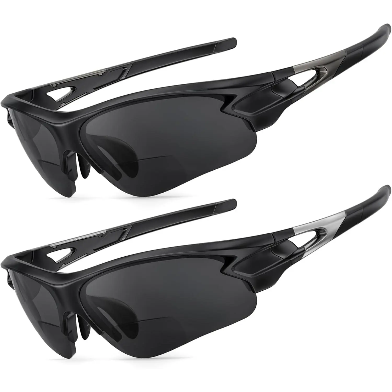 Attractive Bifocal Reading Sunglasses for Men, Durable TR90 Semi Rimless Wrap Around Design Sun Readers, UV400 Near-Far Sun Glass  in Outdoor /Driving/Finshing Dark Glasses, +2.0