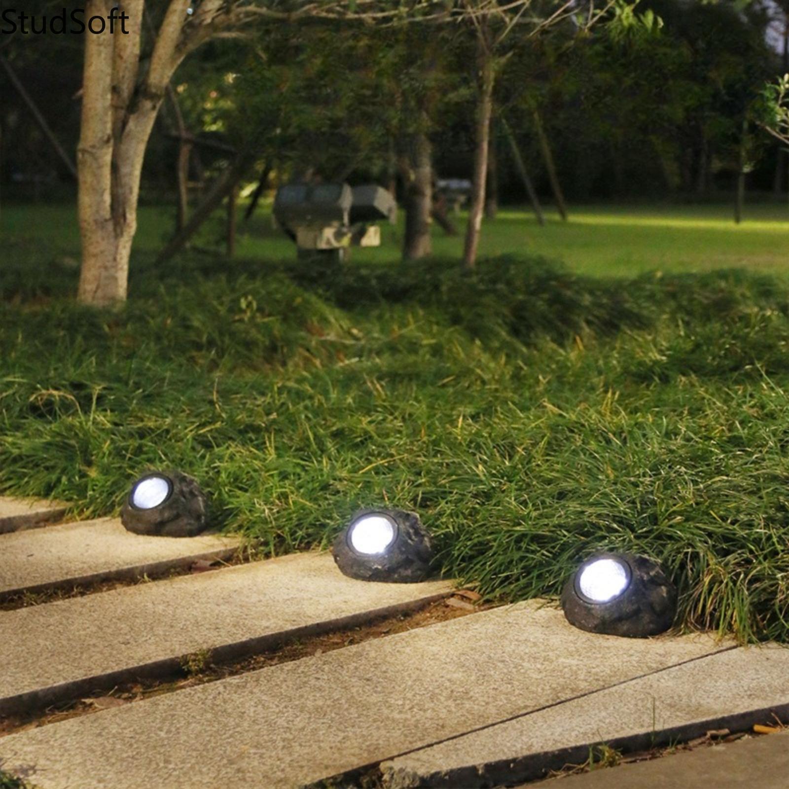 Cross-Border Solar-Powered 4-LED Faux Stone Light — Waterproof Outdoor Garden, Lawn, and Courtyard Decorative Spotlight