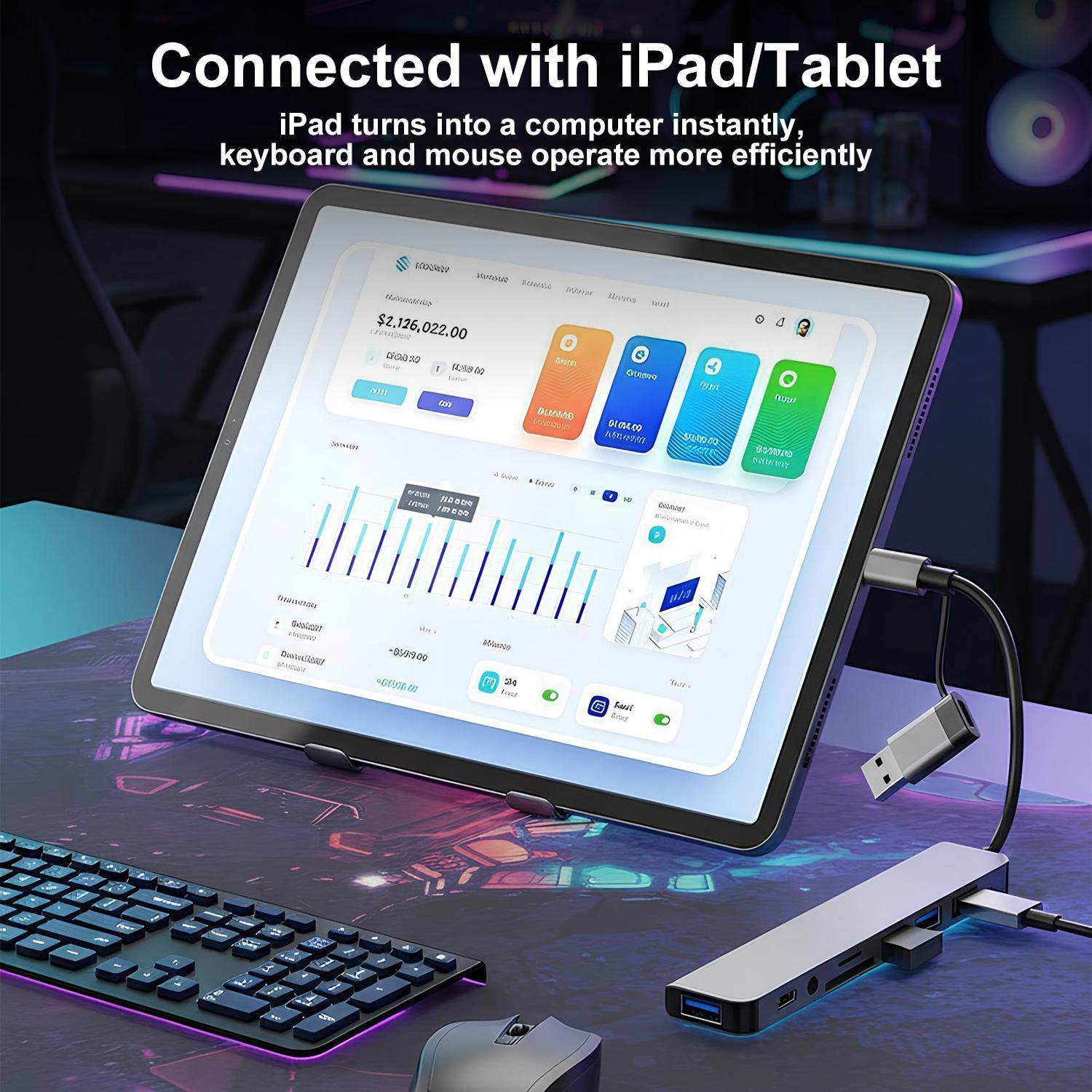 USB Hub USB C Hub USB Splitter 8 in 1 USB Extender with 4 USB Port 1 USBC Port TF/SD Card Reader Audio Output Compatible with MacBook/Pad Pro/Dell/HP Laptop/Phones