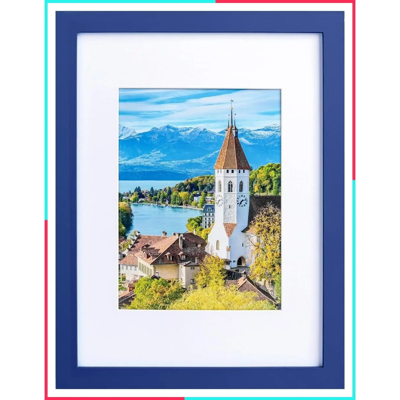 Solid Wood 9x12 Picture Frame with Shatter Resistant Plexiglass, Displays 6x8 with Mat or 9x12 Without Mat, Tabletop or Wall Mount, Dark Blue, 1 Pack