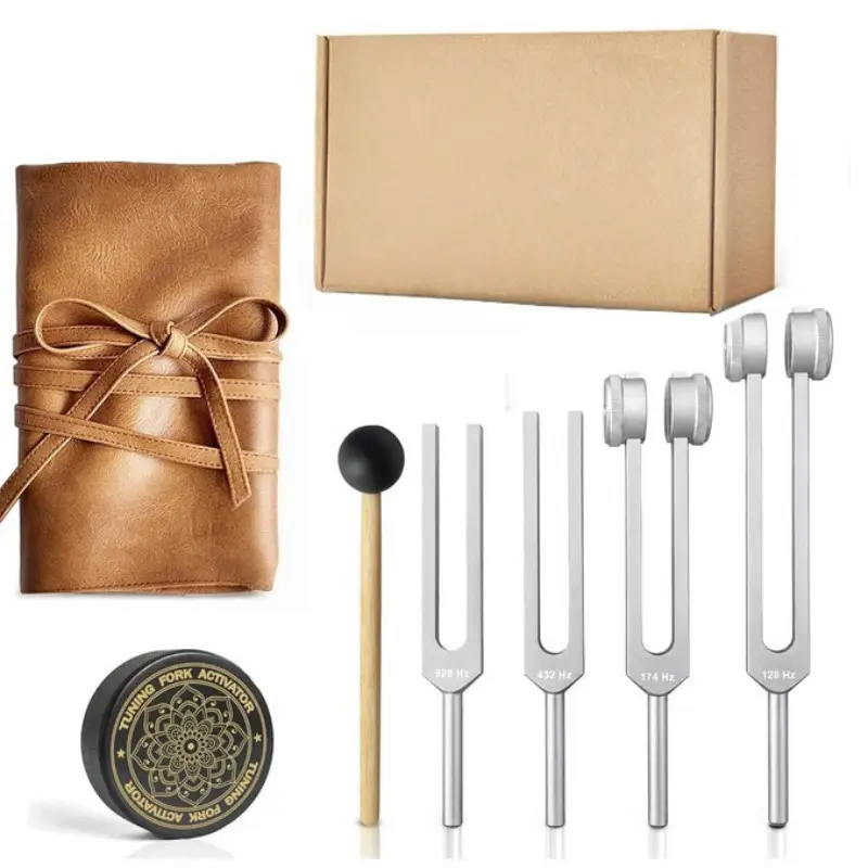 Therapeutic Tuning Forks Set - 128hz, 174hz, 432hz, 528hz, Weighted and Unweighted Resonance, Chakra Sound Therapy for Meditation and Yoga