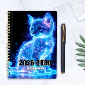 2026-2030 Monthly Planner/Calendar - January 2026 to December 2030, 5-Year Monthly Planner, Glowing Blue Cat Themed Cover Design Notebook, Yearly Calendar Planning, Monthly Tabs, 60-Month Calendar, 5.5 x 8.3 inches, Thick Paper, Elastic Cover, Durable Dou