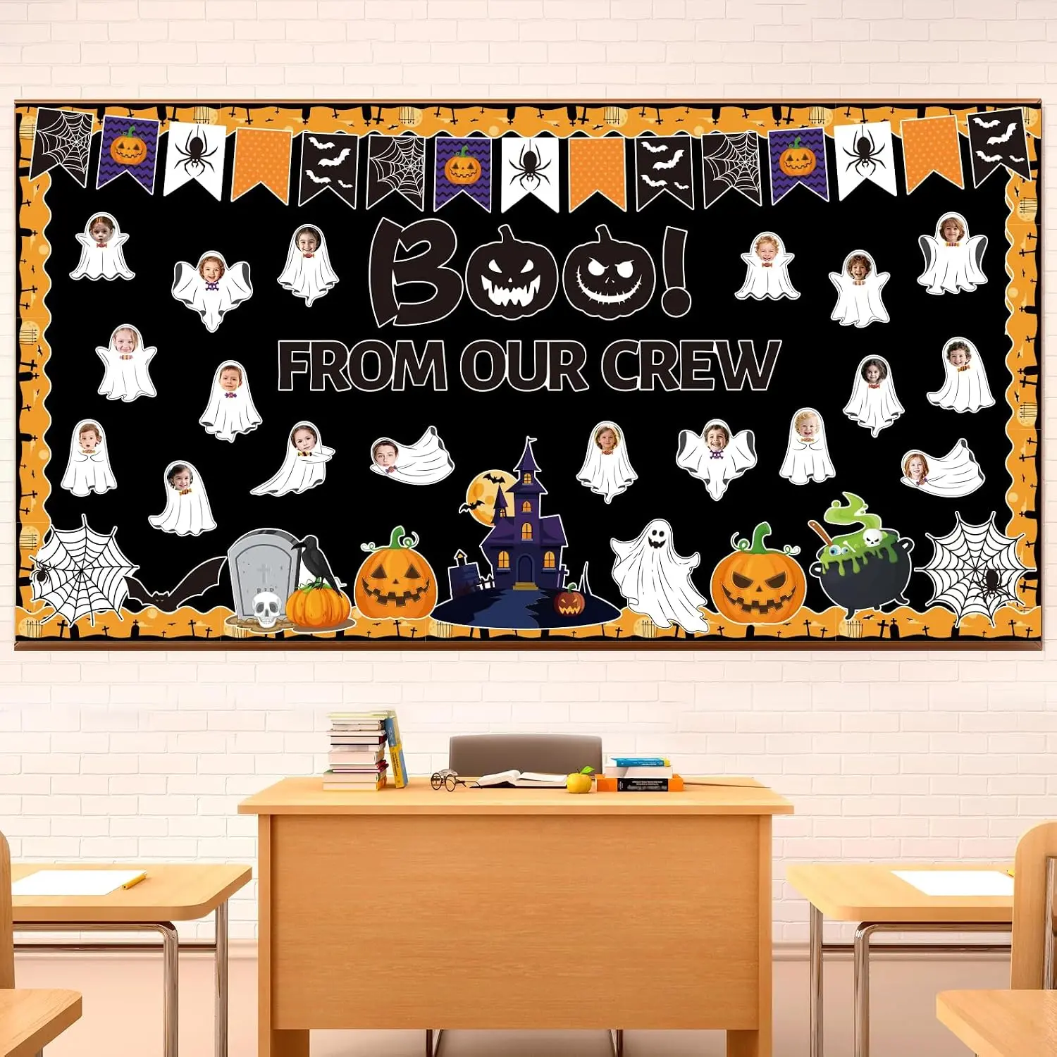 83Pcs Halloween Bulletin Board Decorations, DIY Ghost Photo Cutouts for Kids, Spooky Halloween Decorations Classroom Bulletin Board Set for Party School Nursery Classroom Wall Decor