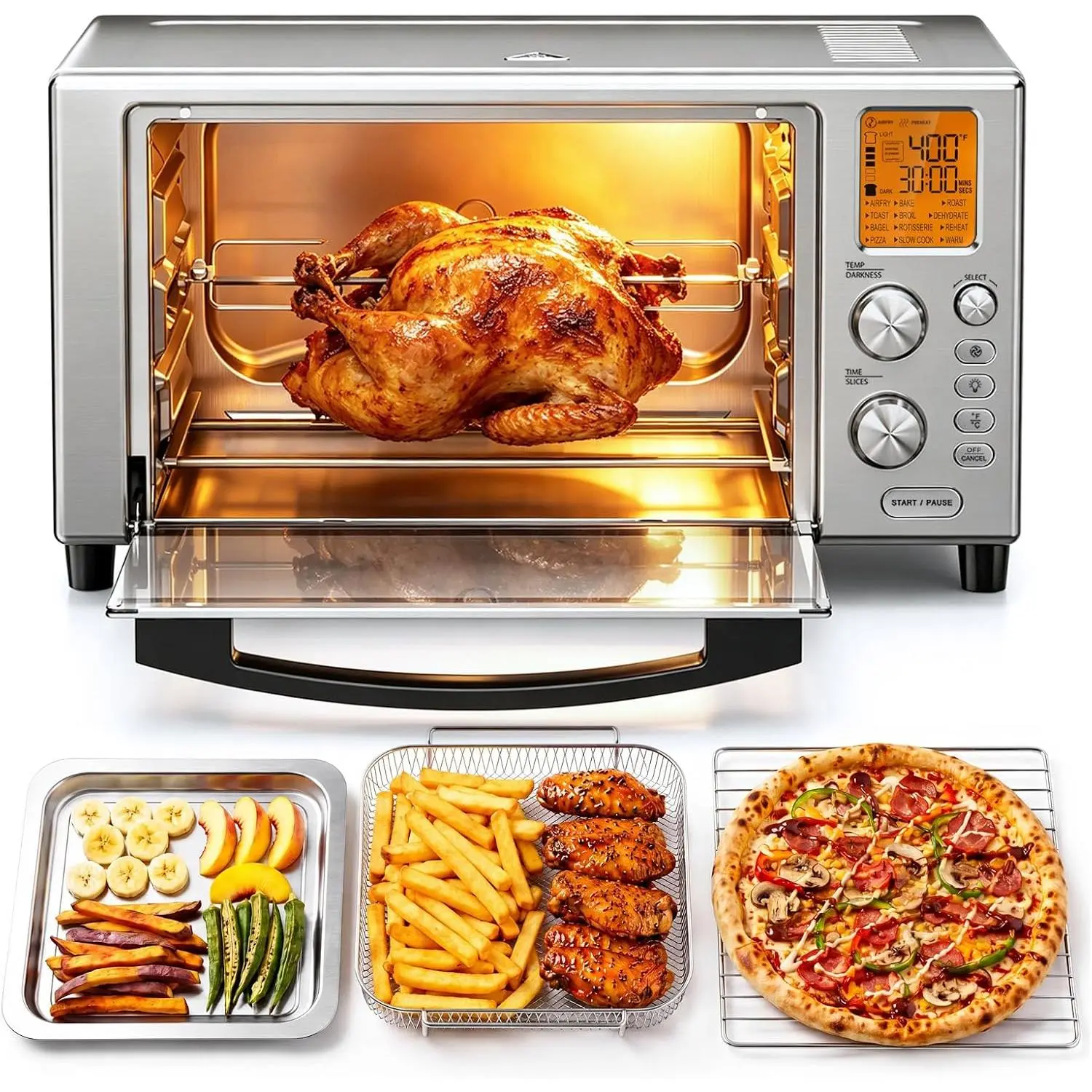 【SummerFinds】 Digital Air Fryer Toaster Oven Combo 24 QT, Extra Large Countertop Convection Oven for Bake & Yogurt, Premium Stainless Steel LED Display, Gift of the Season