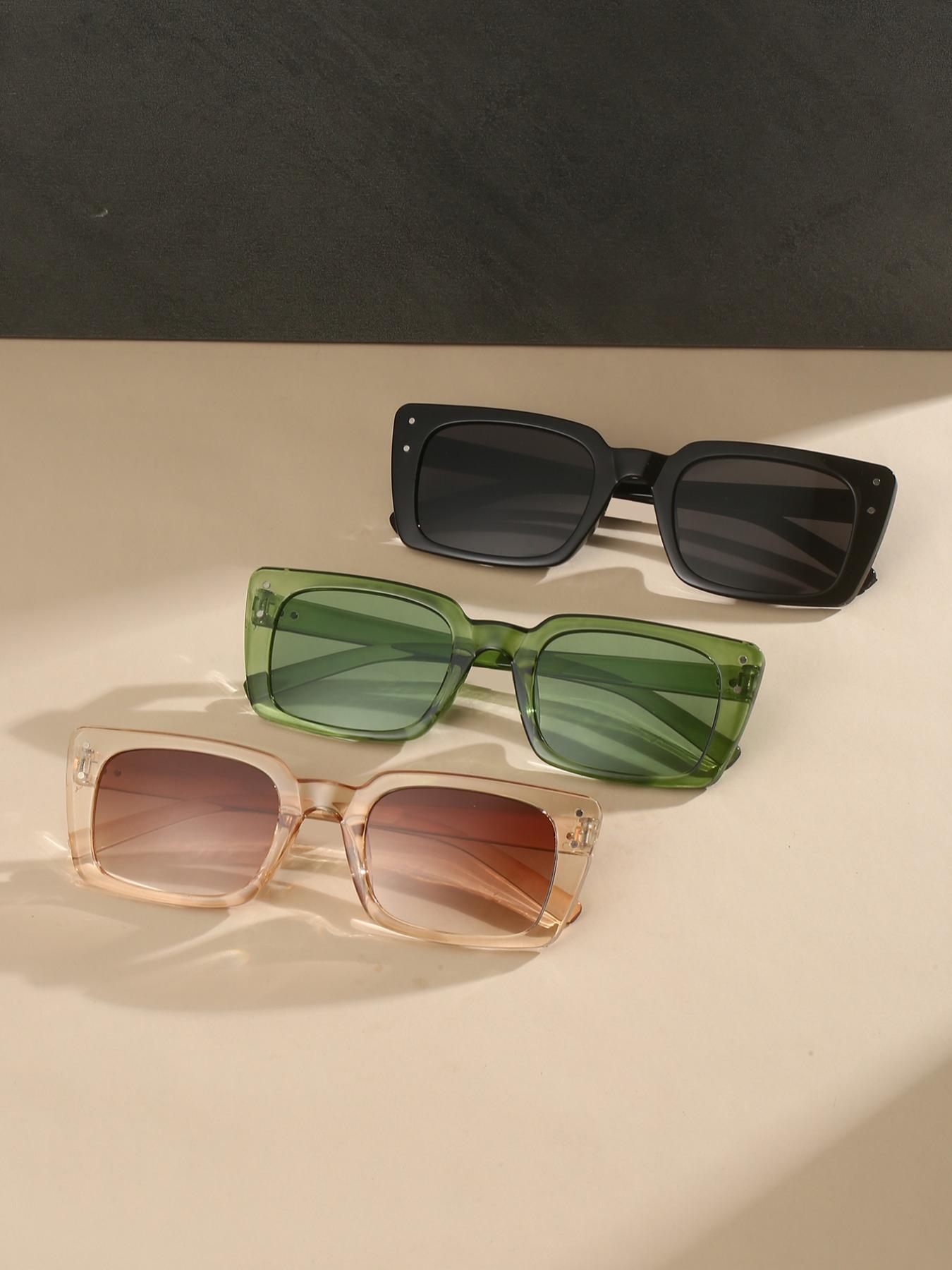 Unisex Vintage Square Frame Sunglasses, Classic Shades, Plastic Sunglasses, 3 Pairs Trendy Casual Glasses Sunglasses for Everyday Use, Modern Fashionable Versatile Accessories for Driving & Travel Use, Travel Accessories